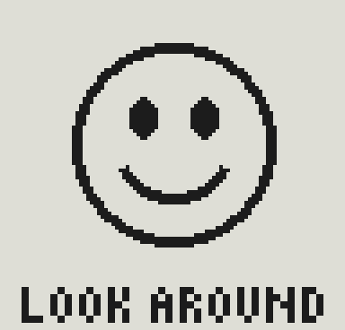 The Beach Face smiley, slowly cycling through its moves at e-paper speed: glancing left and right, looking up and down, a long blink, a wink with a wider grin, and poking its tongue out with its eyes shut